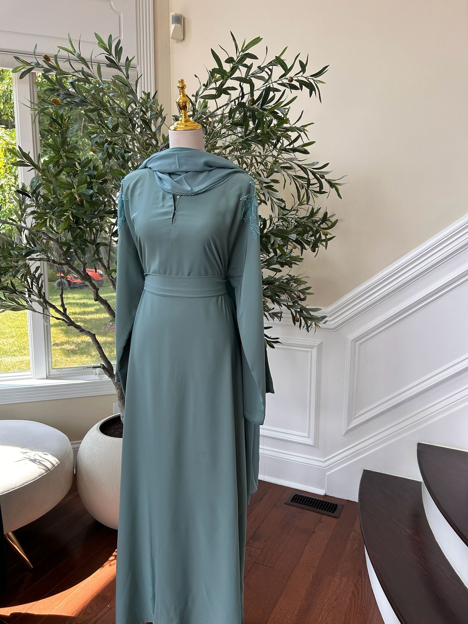 Mint Blue Sleeve Charm Abaya