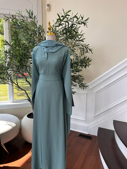 Mint Blue Sleeve Charm Abaya