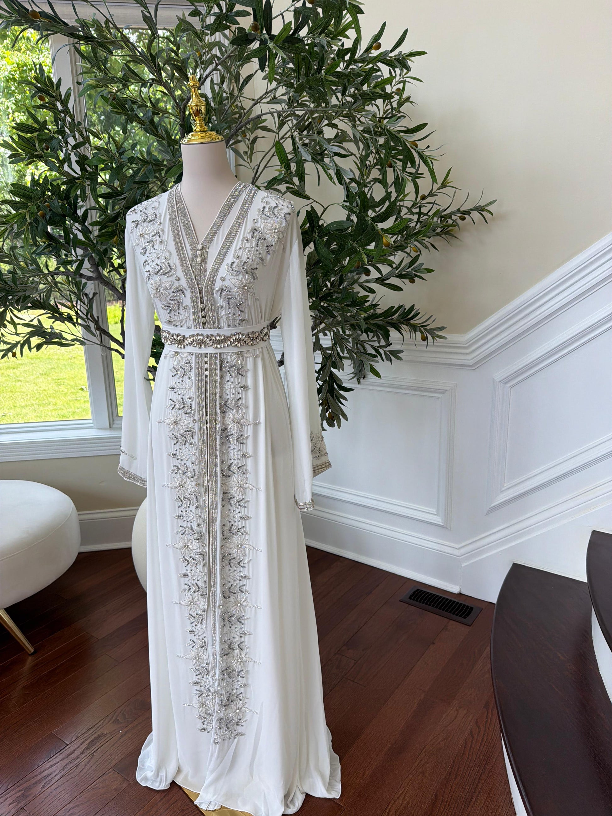 White Beaded Embroidery Kuftan