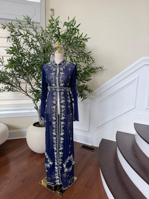 Navy Blue Silver Stone Cardigan Abaya