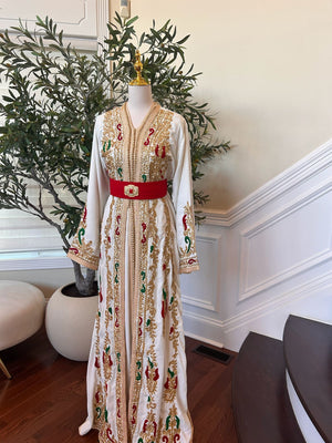 White and Red Detailed Kuftan