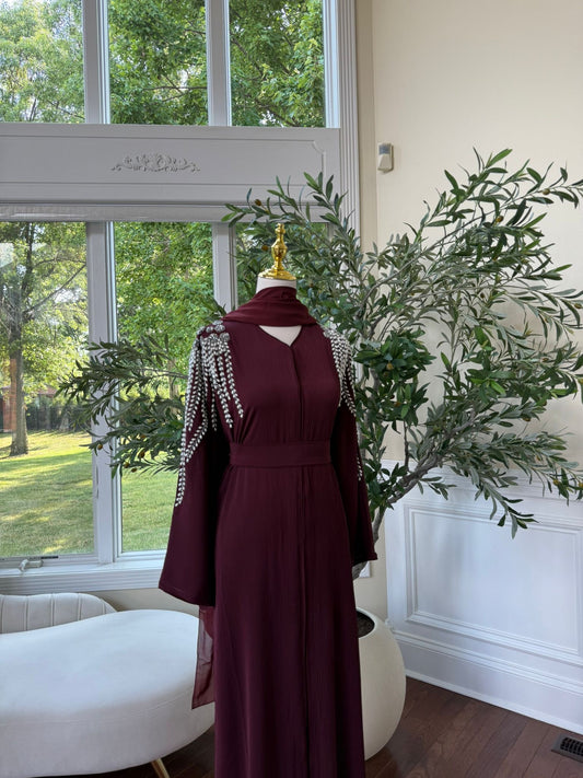 Elegant Maroon Stone Abaya
