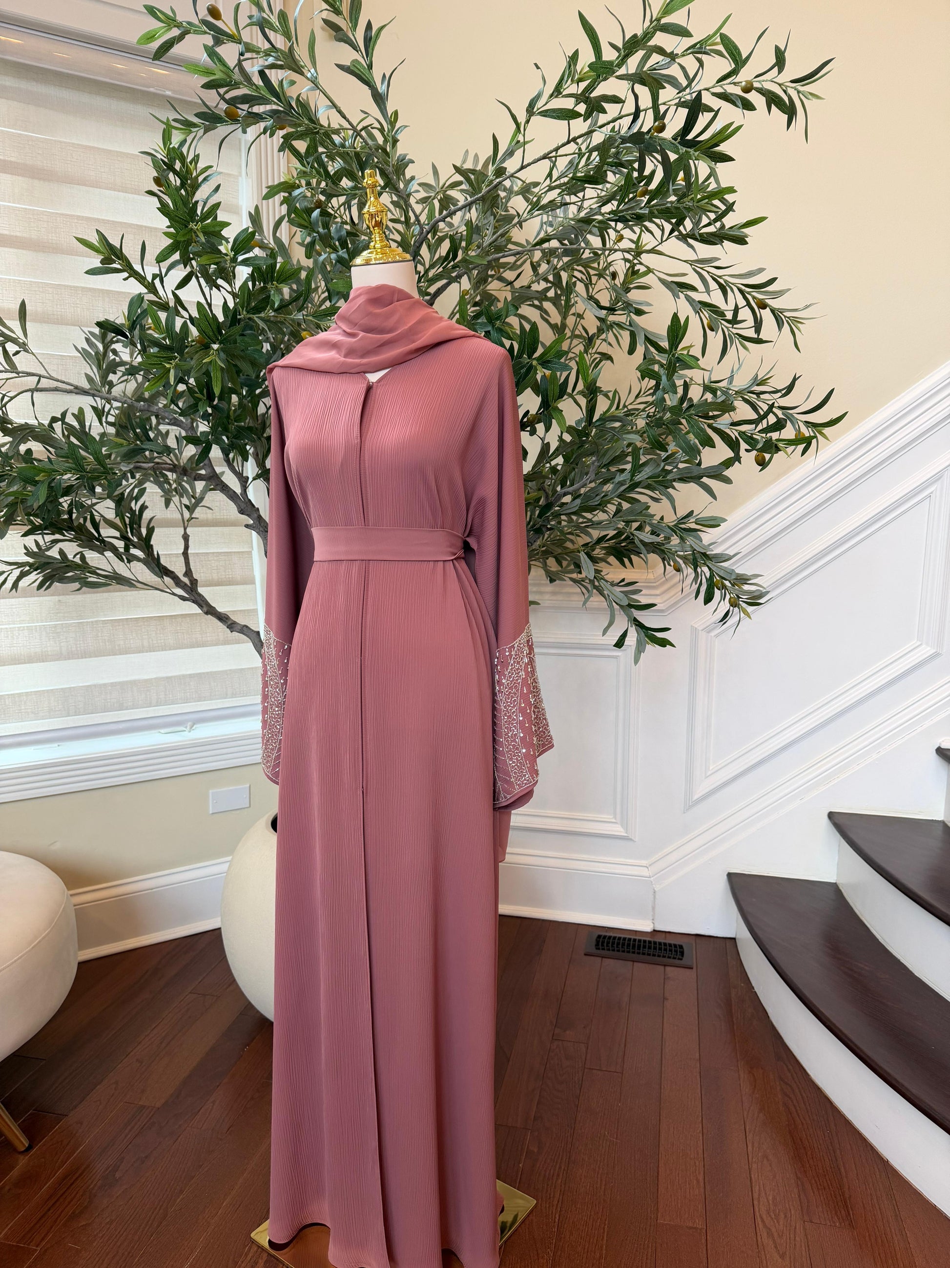 Pink Blush Rose Sleeve Abaya