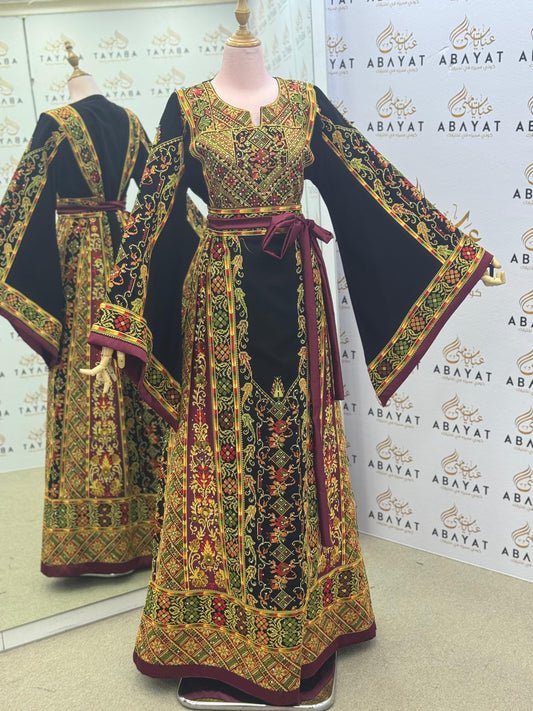Royal Black & Burgundy Palestinian Tatreez Thobe