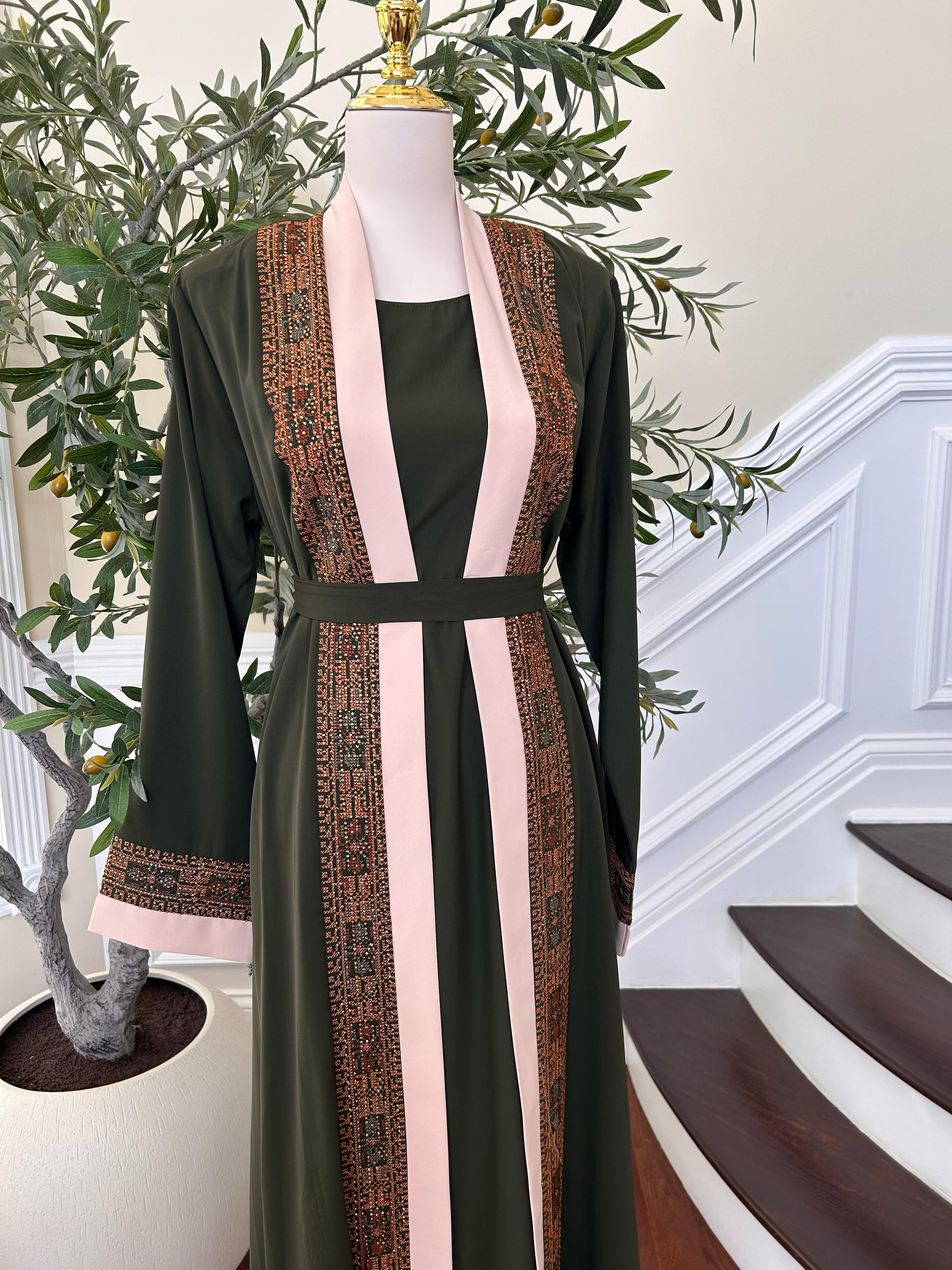 Green Two Piece Beaded Tatreez Abaya