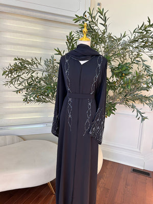 Navy Blue Floral Charm Abaya