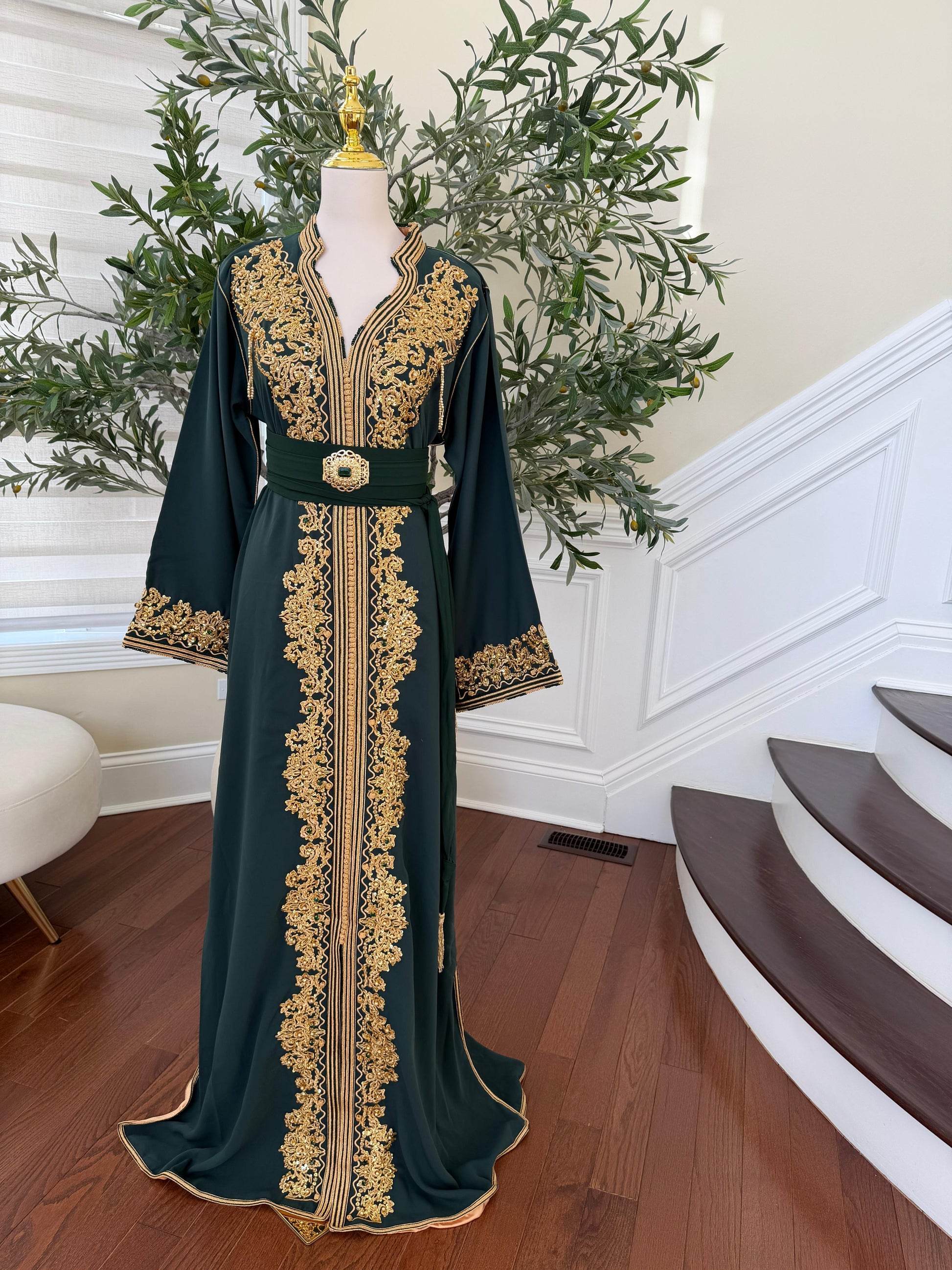 Green Royale Beaded Stone Kuftan