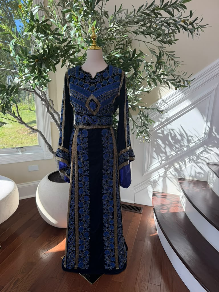 Royal Midnight Blue Embroidered Traditional Thobe (scarf not included)