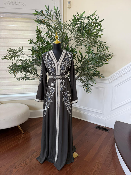 Grey Rose Elegance Beaded Kuftan