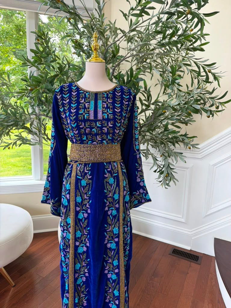 Blue Velvet Beaded Stone Elegance Thobe