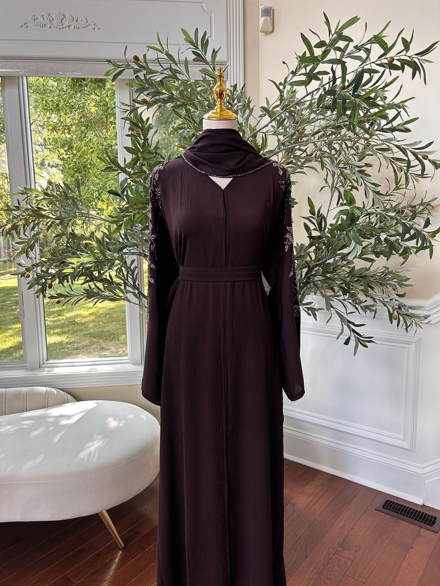 Purple Floral Sleeve Charm Abaya