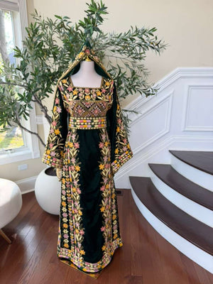 Velvet Green Embroidery Stone Beaded Thobe