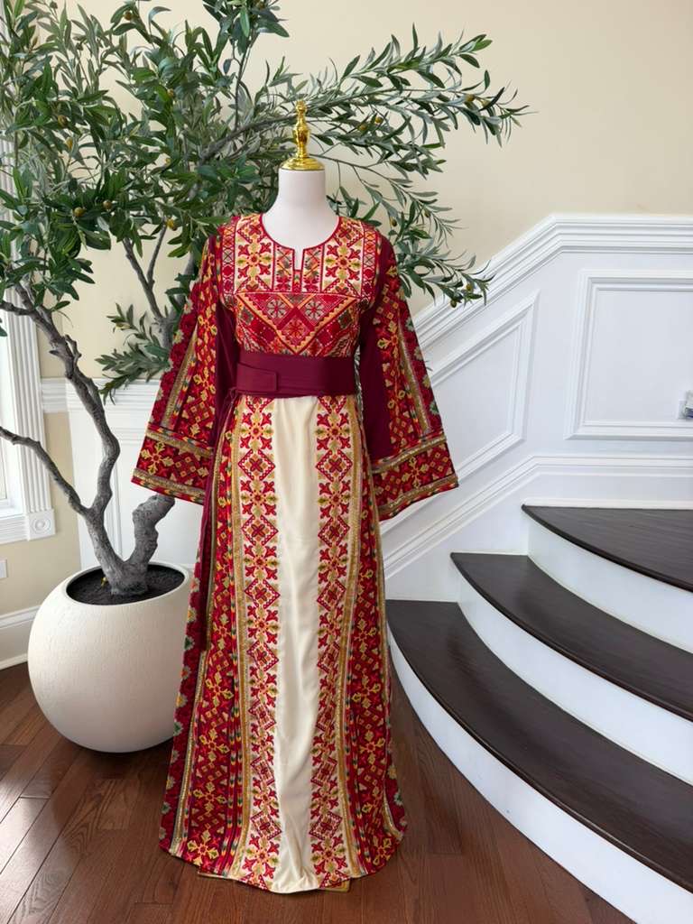 Cream Embroidery Tatreez Sabal Kharaz Thobe