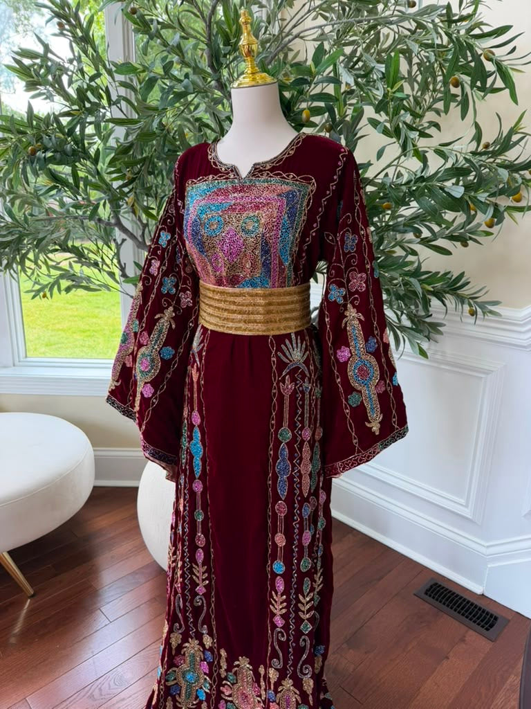 Burgundy Velvet Beaded Thobe