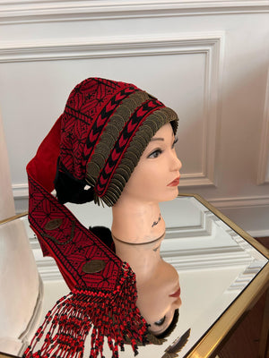 Red Tatreez Embroidery Coin Head Piece تطريز يدوي
