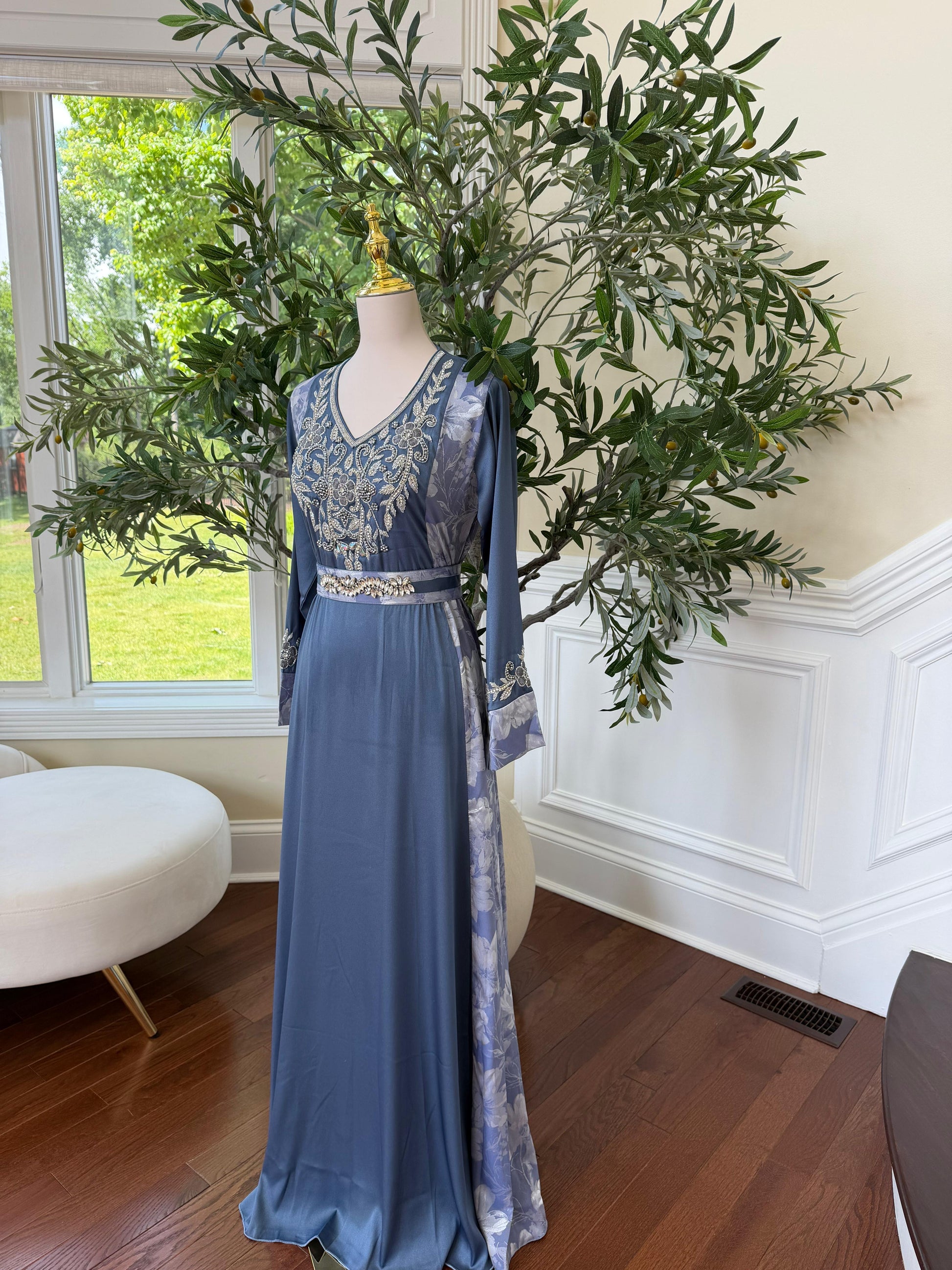 Ocean Breeze Embroidery Beaded Kuftan