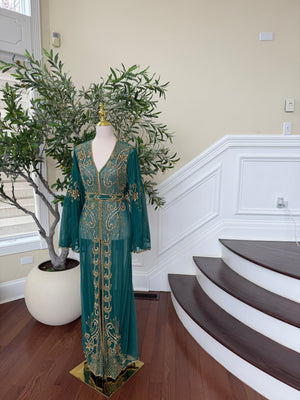 Emerald Green Stone Cardigan Abaya