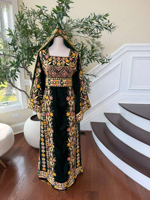 Velvet Green Embroidery Stone Beaded Thobe