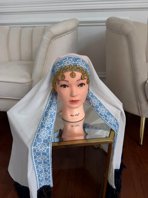 White Embroidery Baby Blue Tatreez Khirka Shal