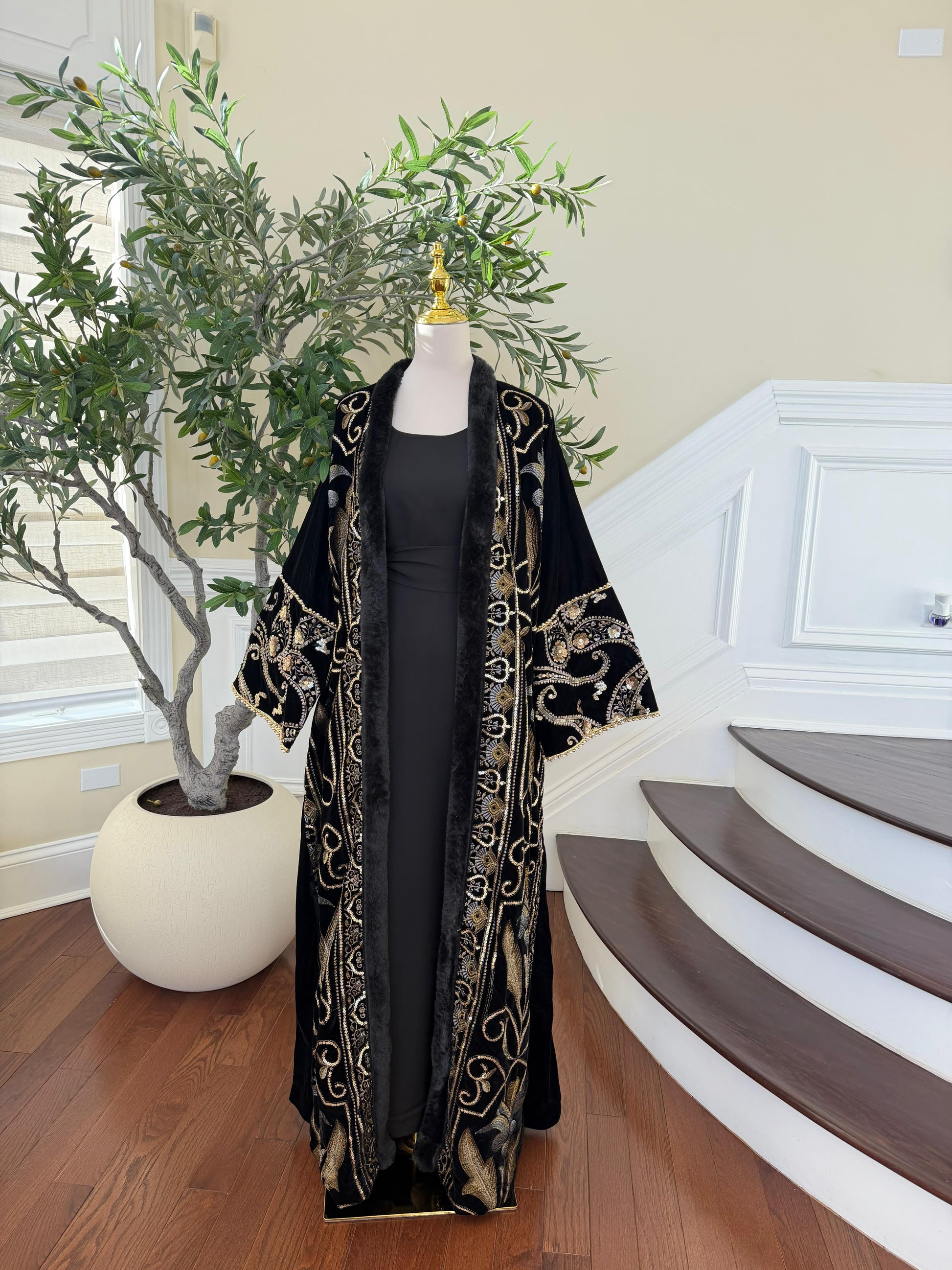 Black Serenity Velvet Cardigan Abaya