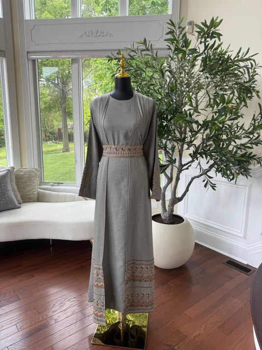 Elegant Soft Sage Tatreez Cardigan Abaya
