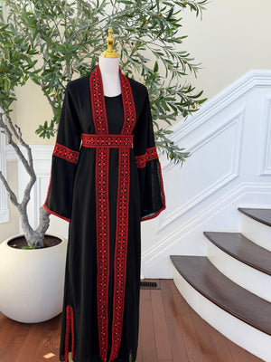 Red Embroidery Tatreez Black Two Piece Thobe