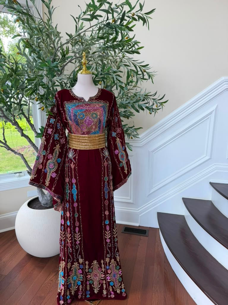 Burgundy Velvet Beaded Thobe