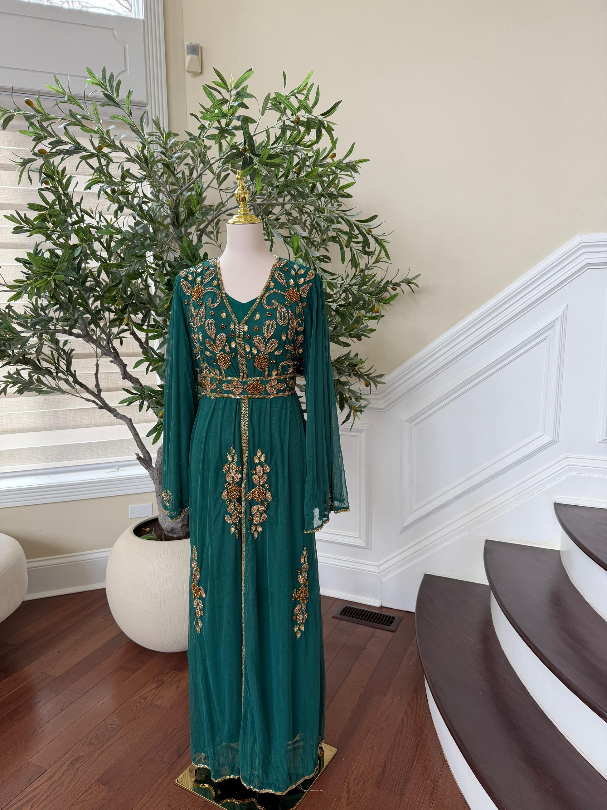 Emerald Green Golden Cardigan Abaya