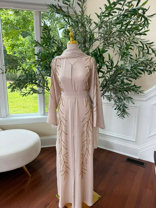 Cream Golden Beaded Abaya