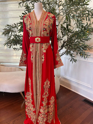 Red Detailed Golden Charm Kuftan