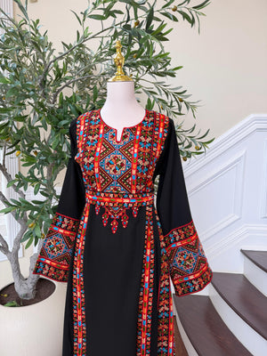 Red Embroidery Tatreez Black Thobe