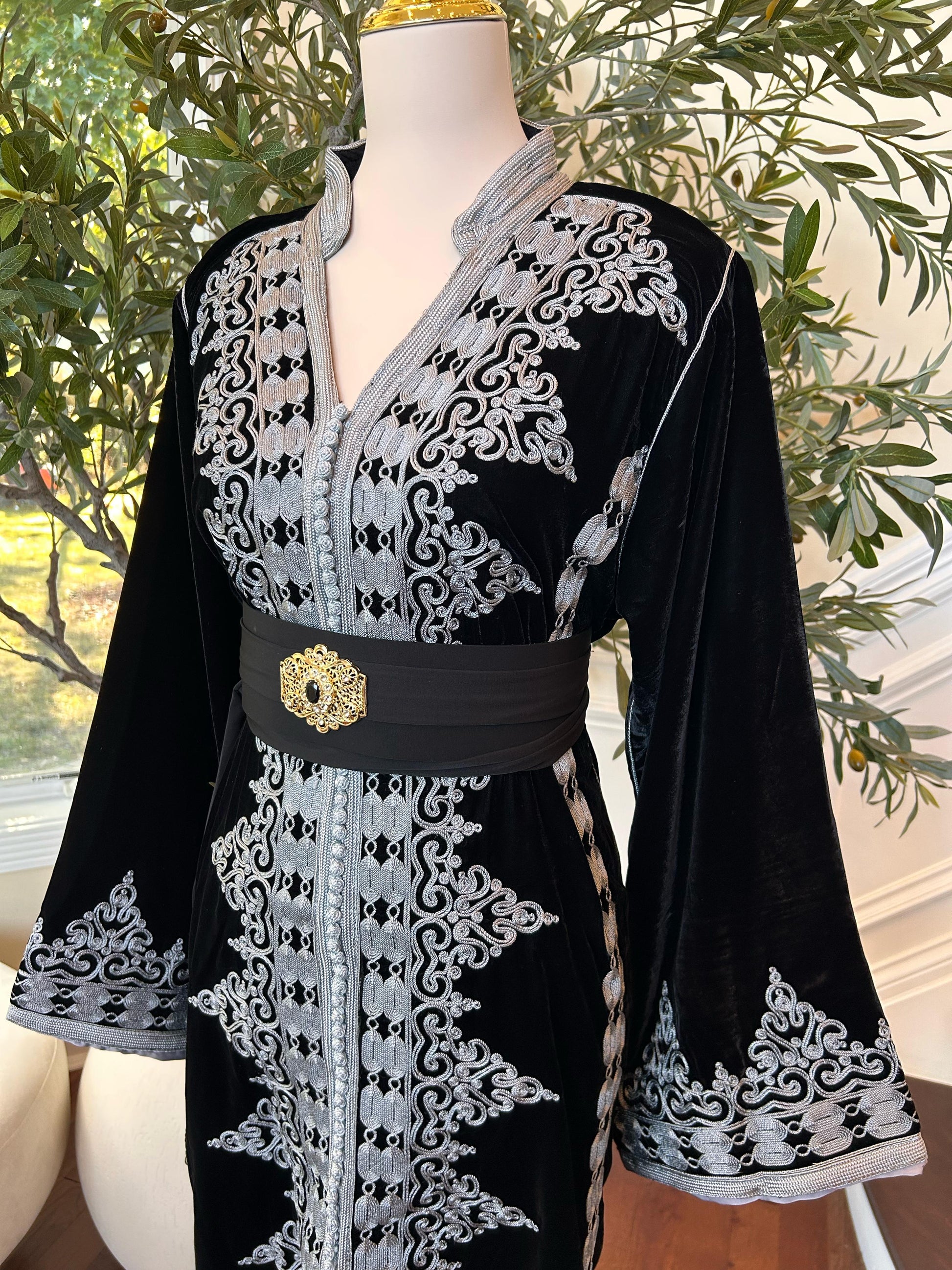 Black Velvet Embellished Silver Royale Kuftan