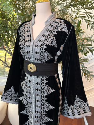 Black Velvet Embellished Silver Royale Kuftan