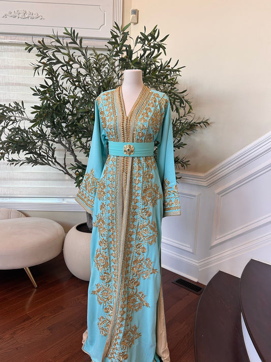 Mint Blue Golden Detail Kuftan