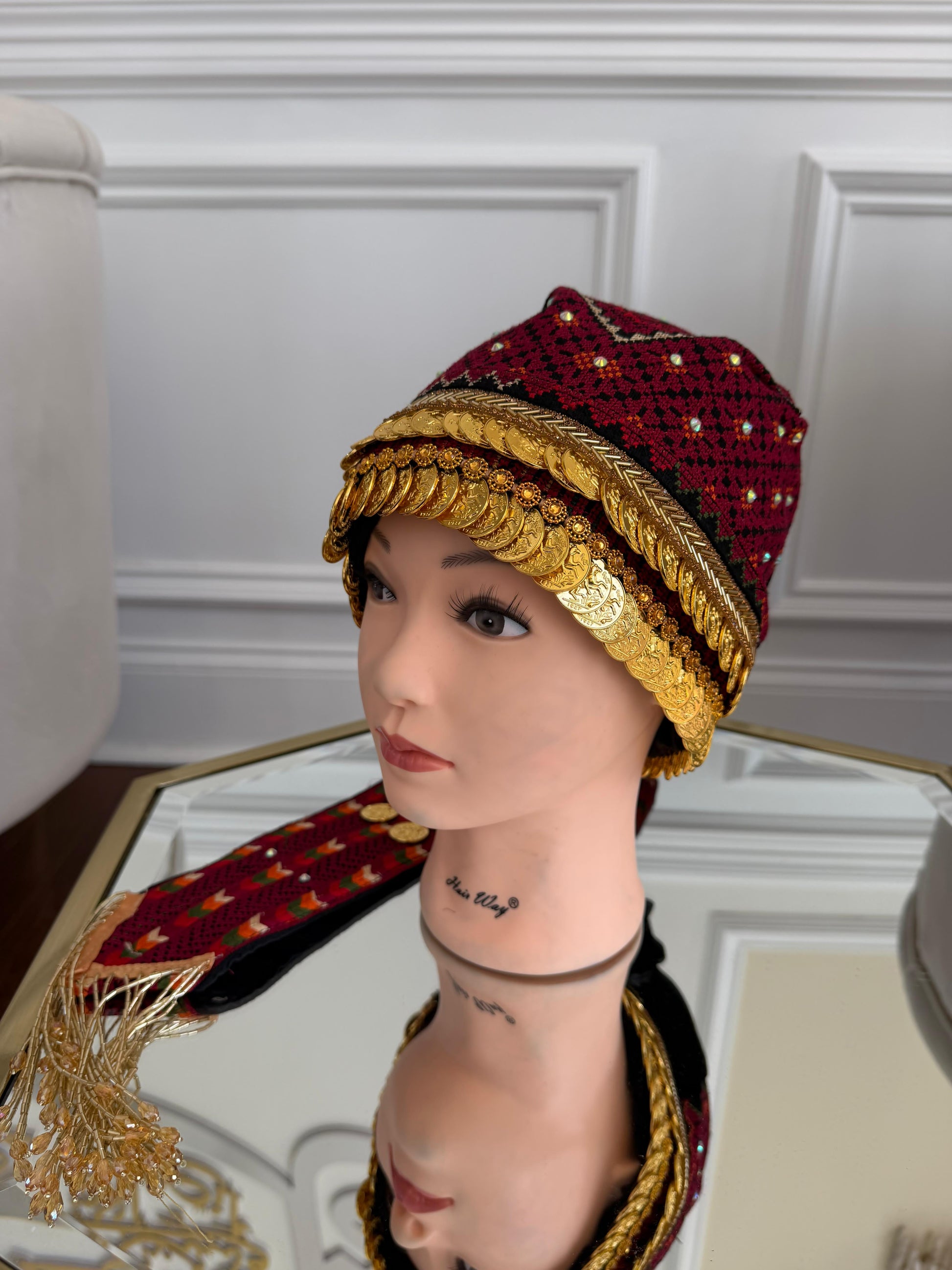 Traditional Tatreez Red Coin Head Piece