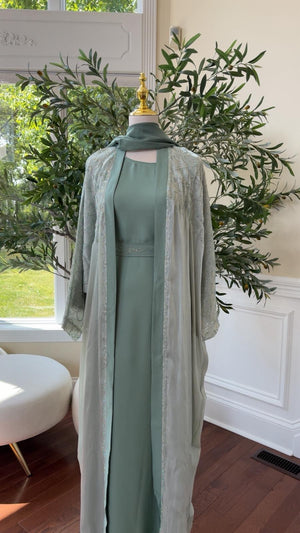 Light Mint Sparkle Luxe Two-Piece Abaya