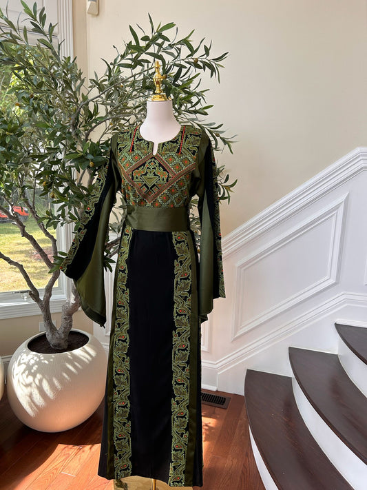 Black Embroidery Tatreez Green Thobe