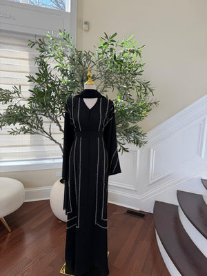 Black Silver Beaded Essence Abaya