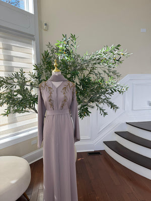 Cream Golden Floral Abaya