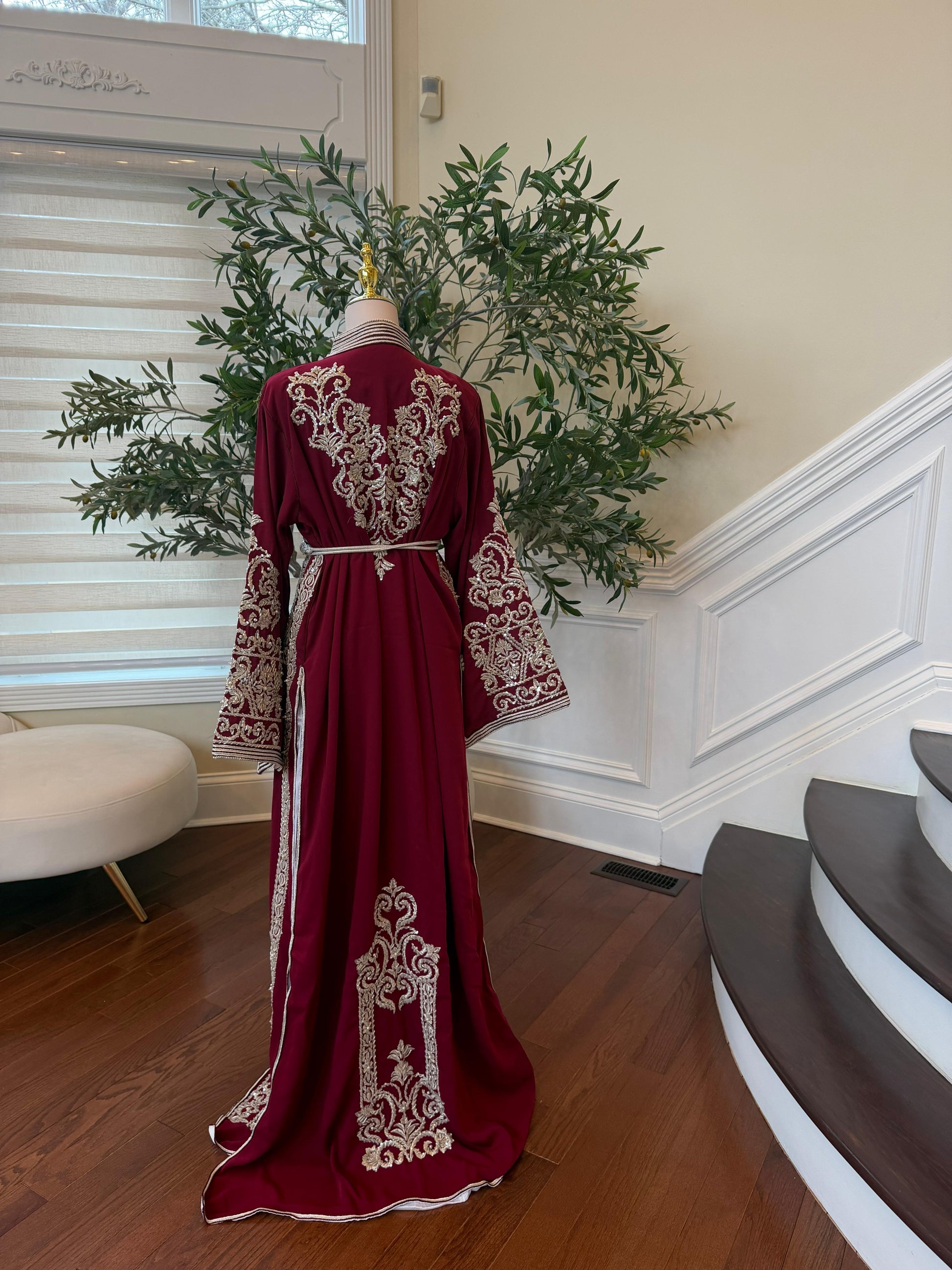 Red Royale Silver Embroidered Kuftan