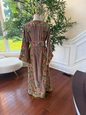 Tan Embroidery Beaded Stone Thobe