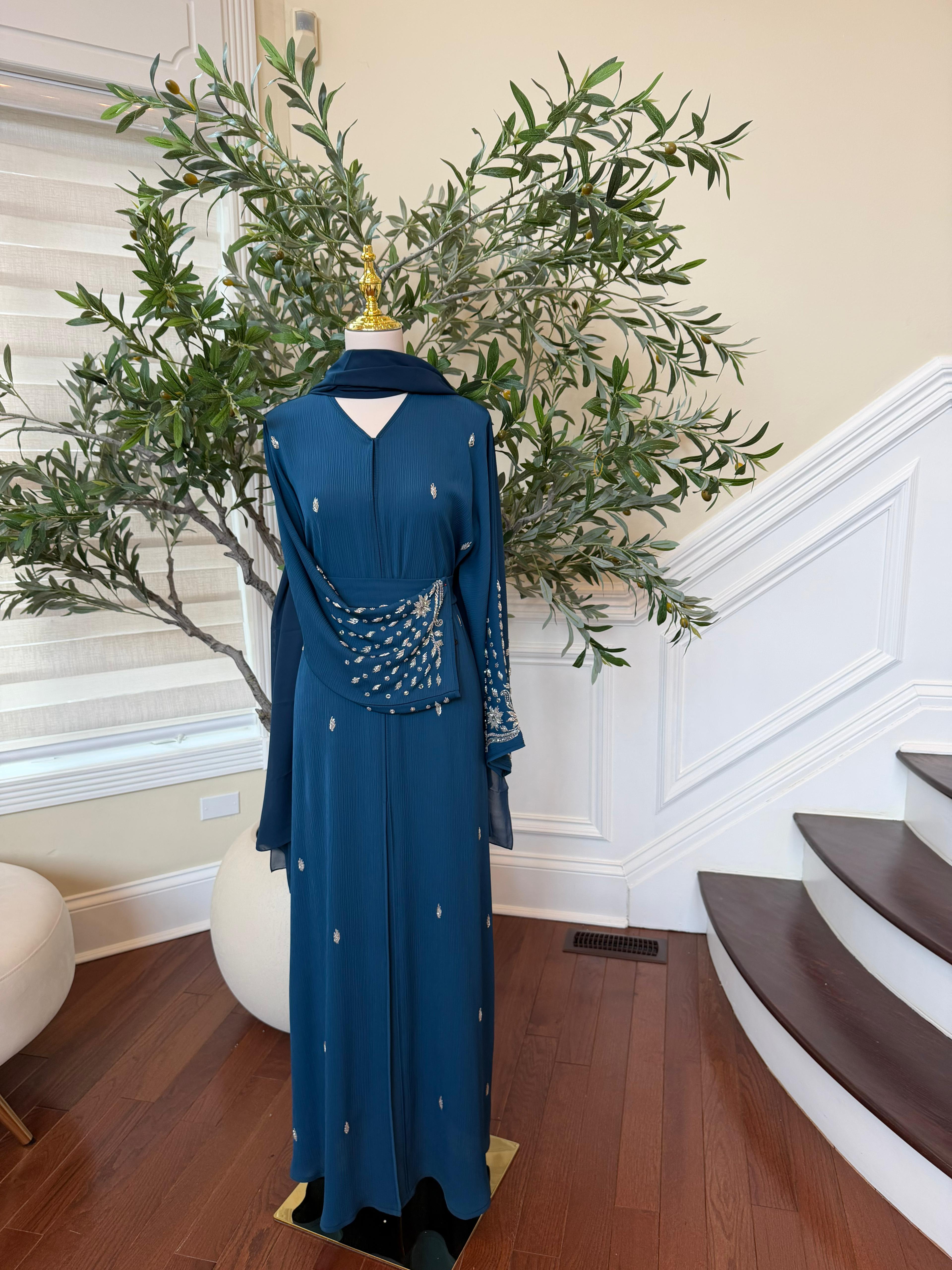 Turquoise Sleeve Crystal Abaya