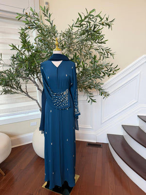 Turquoise Sleeve Crystal Abaya