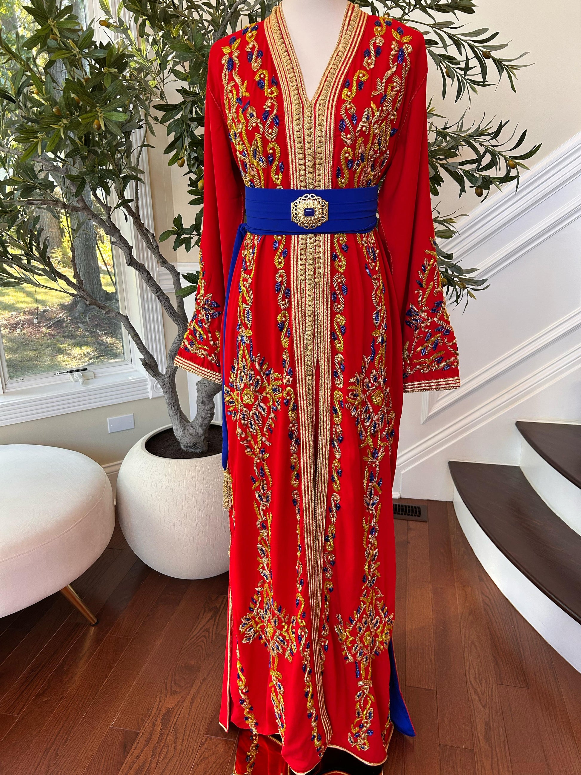 Red Golden Embellished Beaded Kuftan