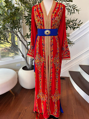 Red Golden Embellished Beaded Kuftan