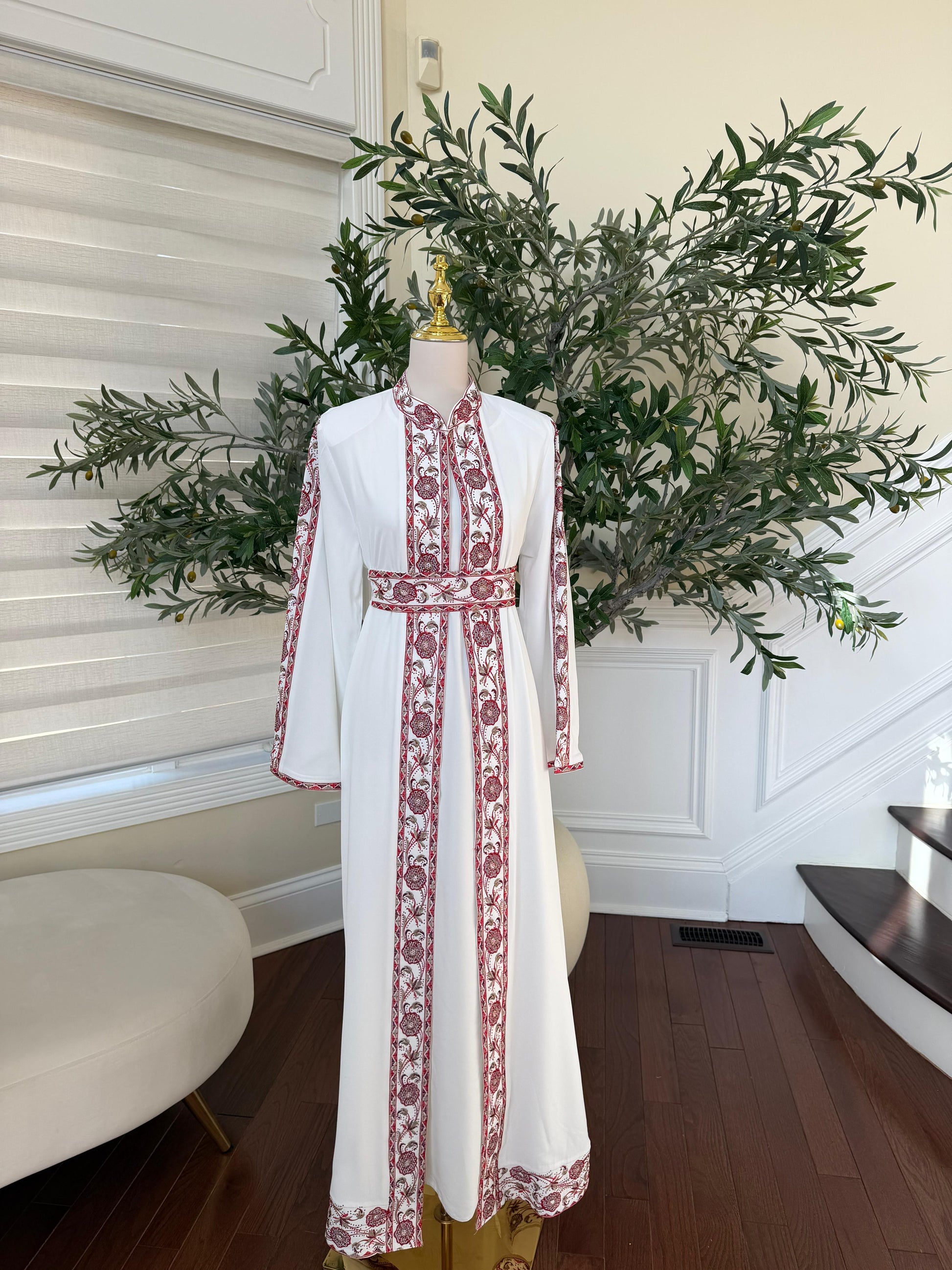 White Royale Red Tatreez Heritage Thobe