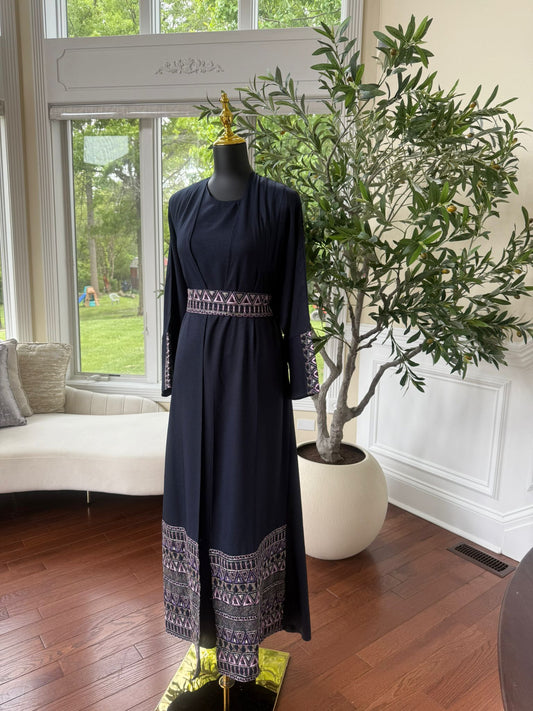 Navy Blue Tatreez Cardigan Abaya