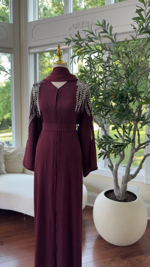 Elegant Maroon Stone Abaya