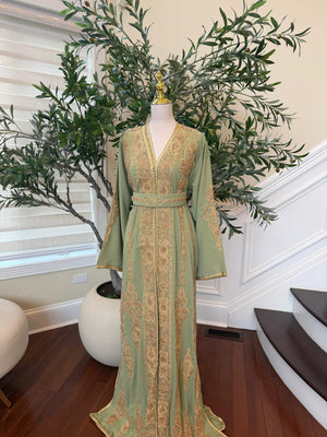 Sage Green Golden Embroidery Kuftan