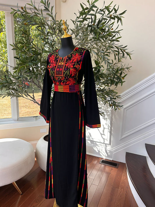 Elegant Black Multi Colored Tatreez Thobe